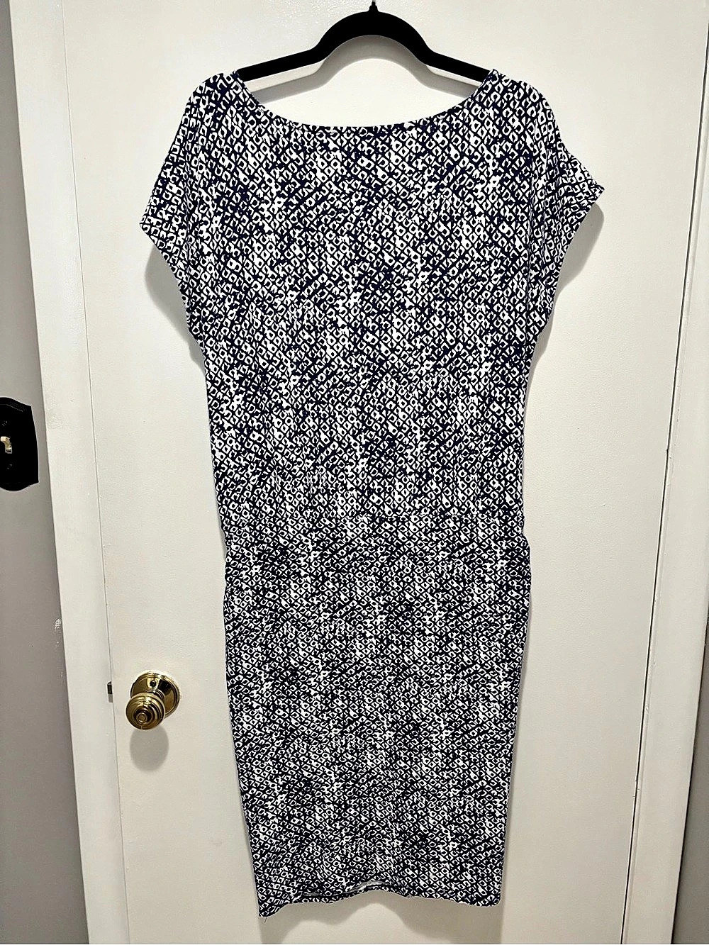 Ann Taylor Geometric Midi Dress in Blue & White Size Large